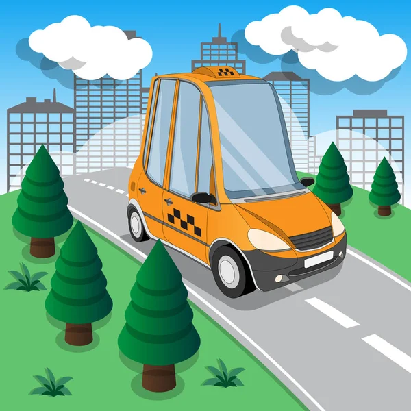 Taxi Auf Dem Hintergrund Der Stadt Vektorillustration — Stockvektor