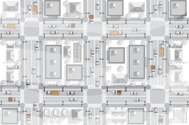 Kış şehri. Yukarıdan bak. Vektör illüstrasyonu.