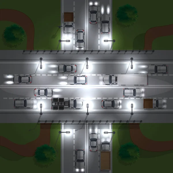 Pont Routier Nuit Vue Haut Illustration Vectorielle — Image vectorielle