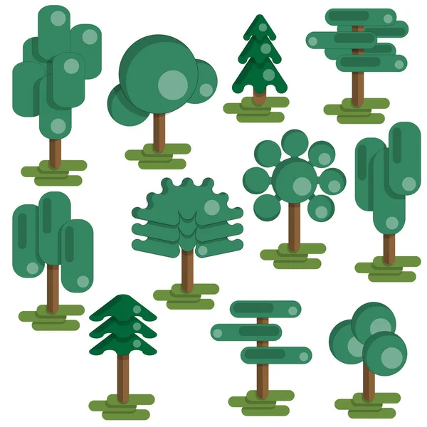 Conjunto Árvores Isolado Fundo Branco Ilustração Vetorial —  Vetores de Stock