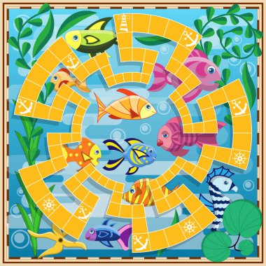 Su altı dünyası. Masa oyunu. Vektör illüstrasyonu.