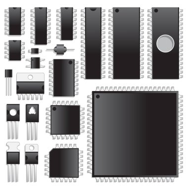 A set of electronic microchips. Isolated on white background. Vector illustration.