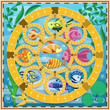 Board game. Underwater world. Vector illustration.