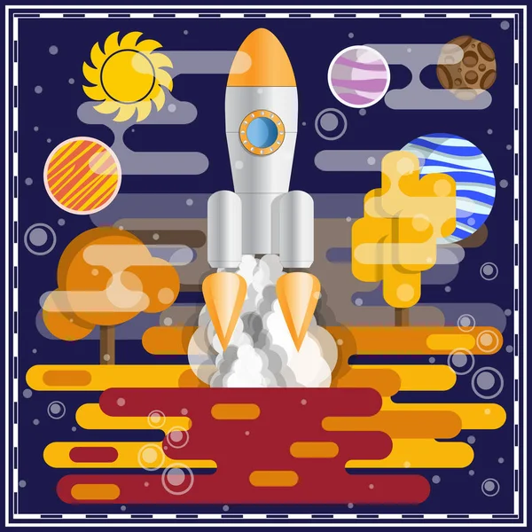 Launching Spacecraft Fantasy Vector Illustration — Stock Vector
