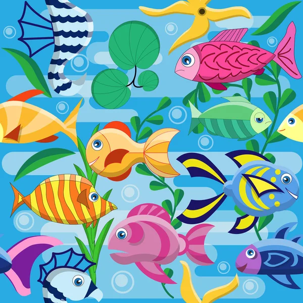 Underwater World Seamless Pattern Vector Illustration — Stock Vector
