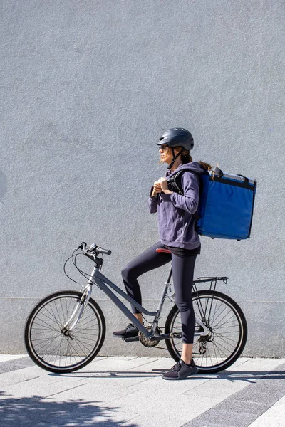 Femme Vélo Livraison Commande Ville — Photo