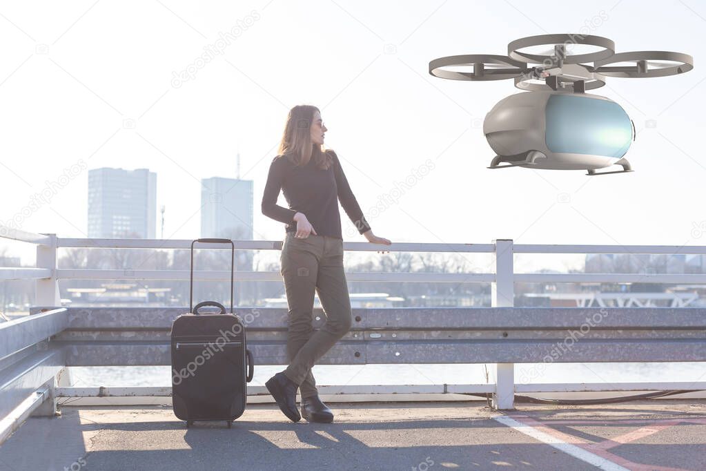 woman waiting for passenger drone transport