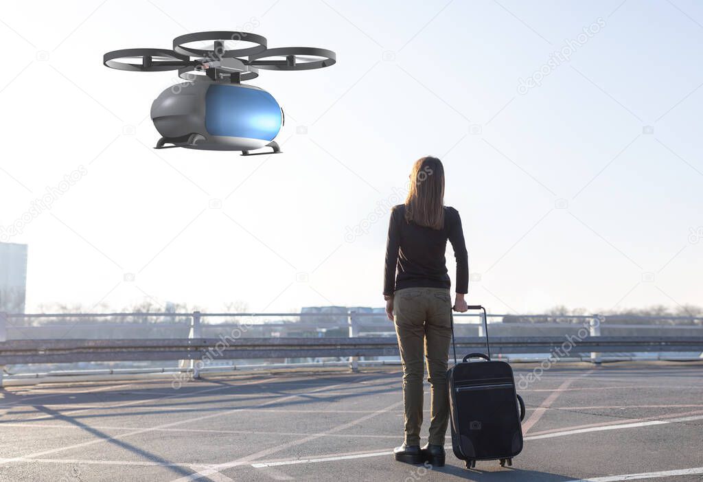 woman waiting for passenger drone transport