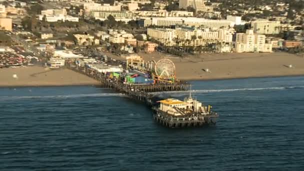 Aerial View of the Santa Monica Pier California Coast - Los Angeles — Stock Video