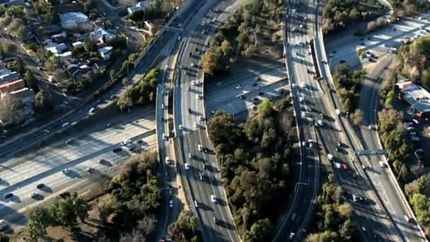 Aerial footage of Los Angeles freeways and suburbs. — Stock Video