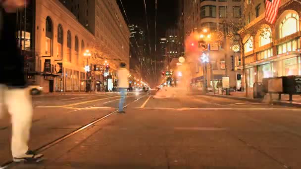 Odstupem času san francisco ulice v noci — Stock video
