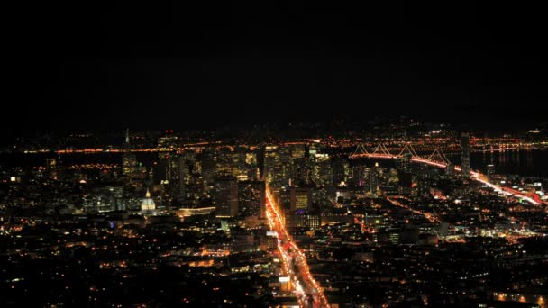 Staden san francisco på natten från twin peaks — Stockvideo