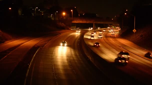 Time Lapse of Freeway Traffic at Night in Los Angeles California — Stock Video