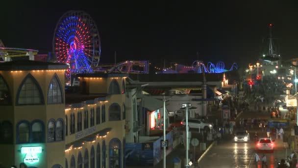 Santa monica pier på natten — Stockvideo