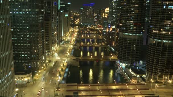 Σικάγο επισκόπηση τη νύχτα — Αρχείο Βίντεο