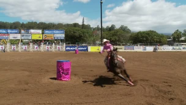 Rodeo Cowboys - Cowgirls Barrel Racing in Slow Motion — Stock Video