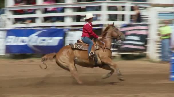 Rodeo Cowboys - Cowgirls Barrel Racing in Slow Motion — Stock Video