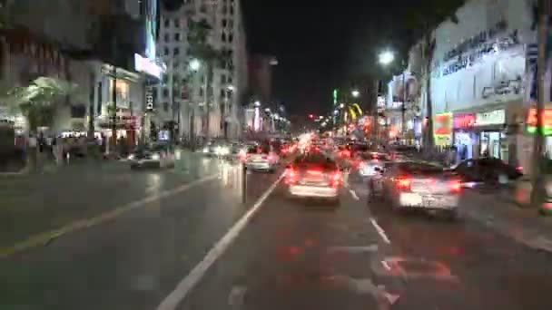 Auto montato guida macchina fotografica Night Drive - Hollywood - Time Lapse — Video Stock