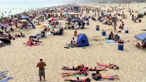 Lapso de tiempo de playa llena de gente — Vídeo de stock