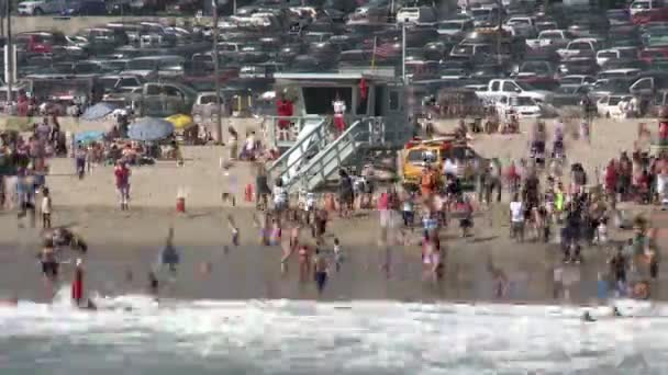 Praia lotada em Santa Monica - Time Lapse — Vídeo de Stock