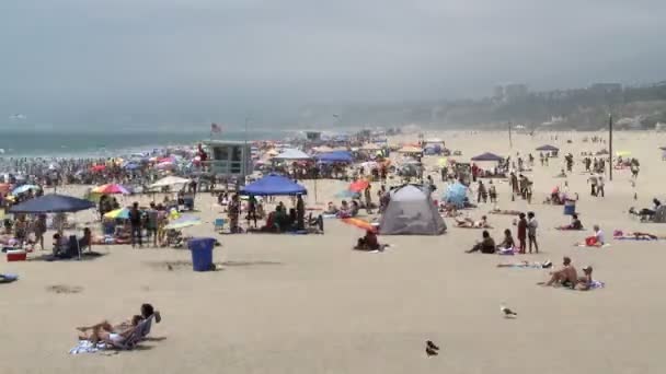 Praia lotada em Santa Monica - Time Lapse — Vídeo de Stock