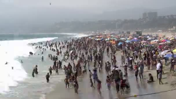 Crowded Beach in Santa Monica - Time Lapse — Stock Video