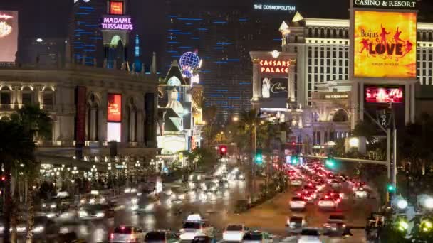 Tijdspanne van las vegas strip casino 's nachts — Stockvideo