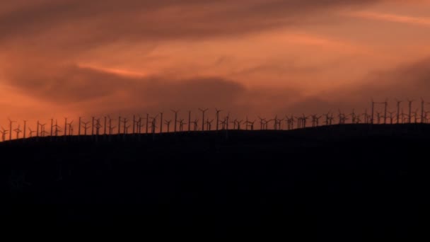 Moinhos de vento ao pôr do sol — Vídeo de Stock