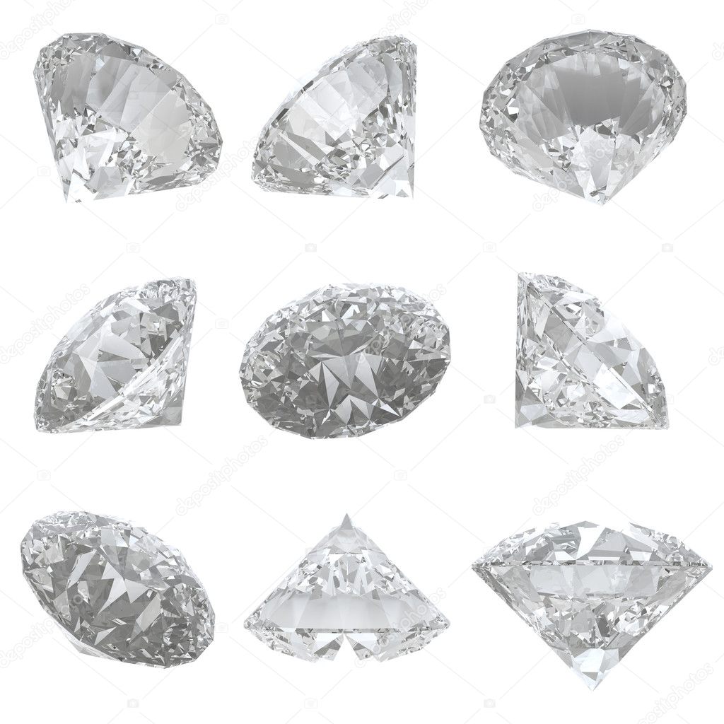 9 diamonds set on white background - clipping path
