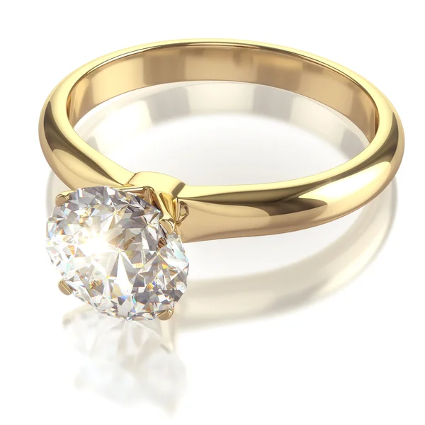 Golden ring with big diamond and clipping path — Stock Photo, Image