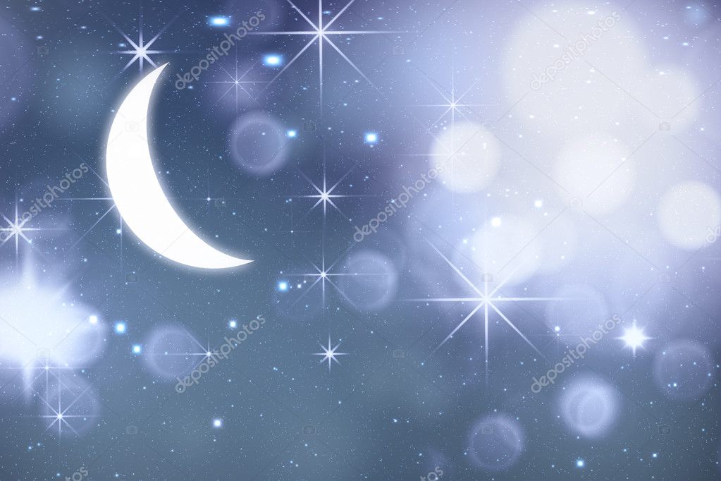 Abstract night scene with moon and stars