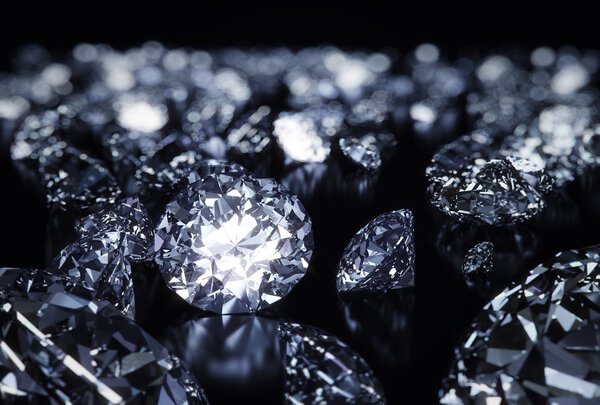 Luxury 3D diamonds render on black backgorund