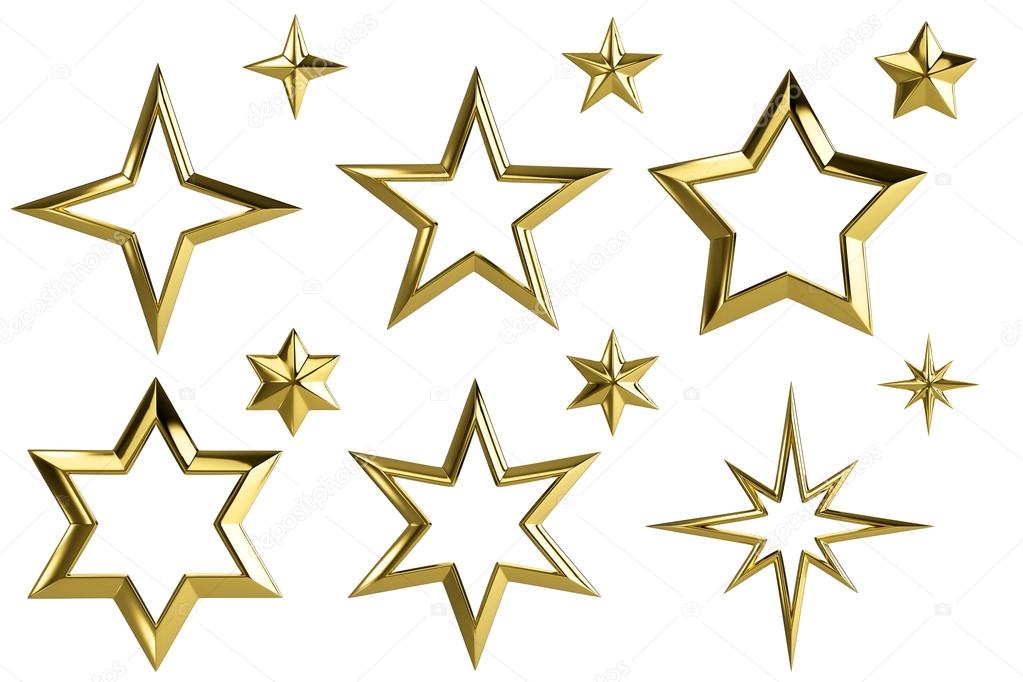 Golden stars collection isolated with clipping path