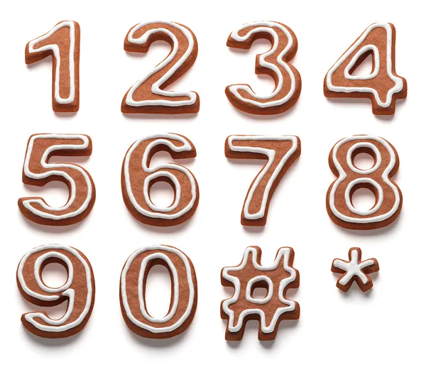 Gingerbread numbers isolated with clipping path — Stock Photo, Image