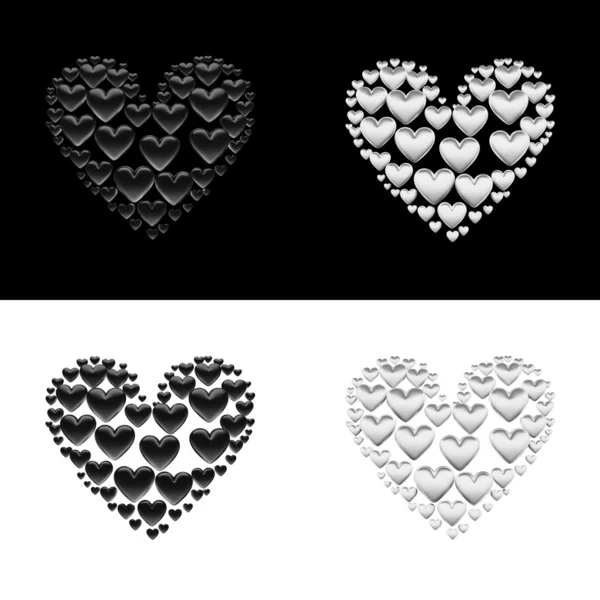 Set of 4 3D glass hearts with clipping path — Stock Photo, Image