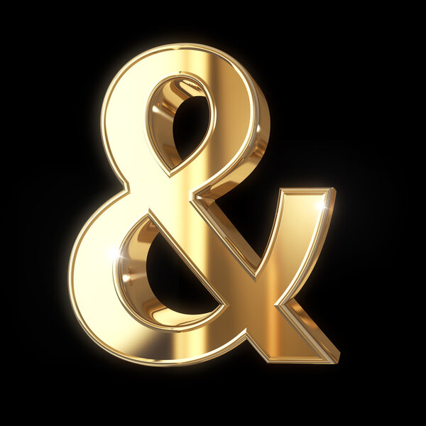 Golden 3D ampersand symbol