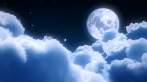 Nuages nocturnes et lune lointaine - vol en boucle — Video