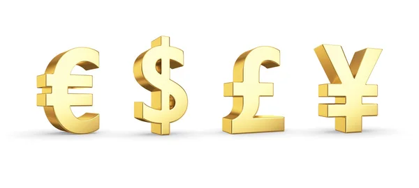 Golden currency symbols isolated on white with clipping path — Stock Photo, Image