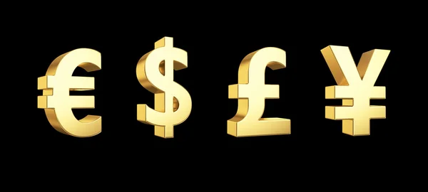 Golden currency symbols isolated on white with clipping path — Stock Photo, Image