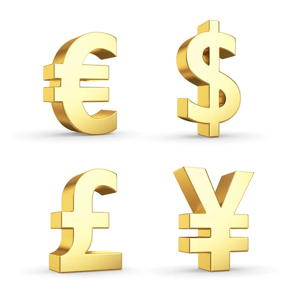 Golden currency symbols isolated on white with clipping path — Stock Photo, Image