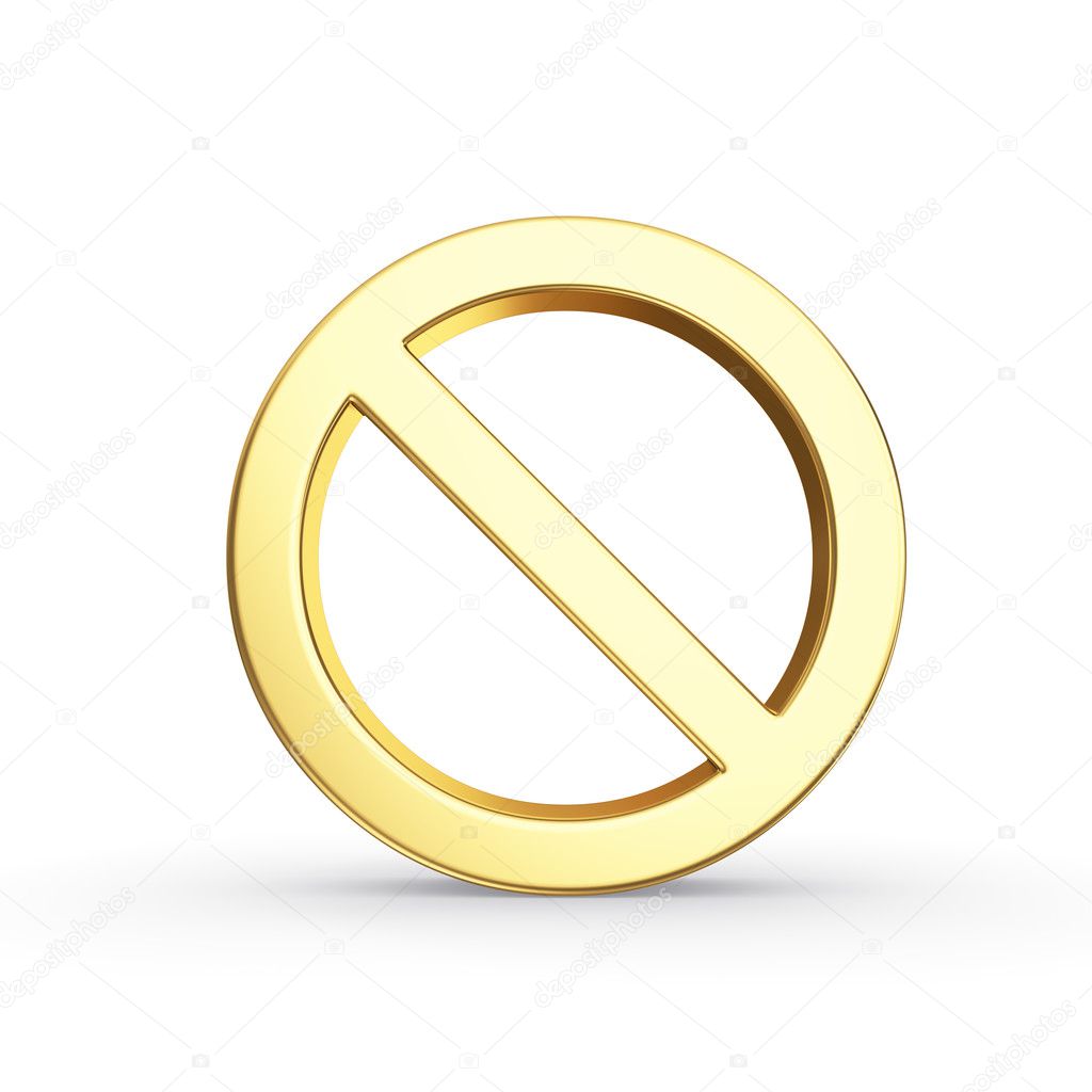 Golden stop symbol isolated with clipping path on white