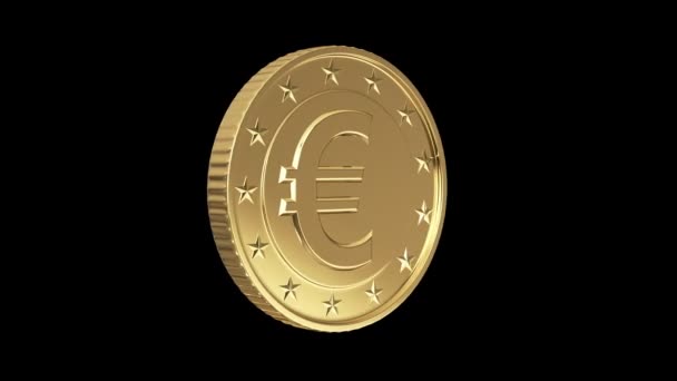 Gyllene euromynt på svart isolerade med urklippsbana — Stockvideo