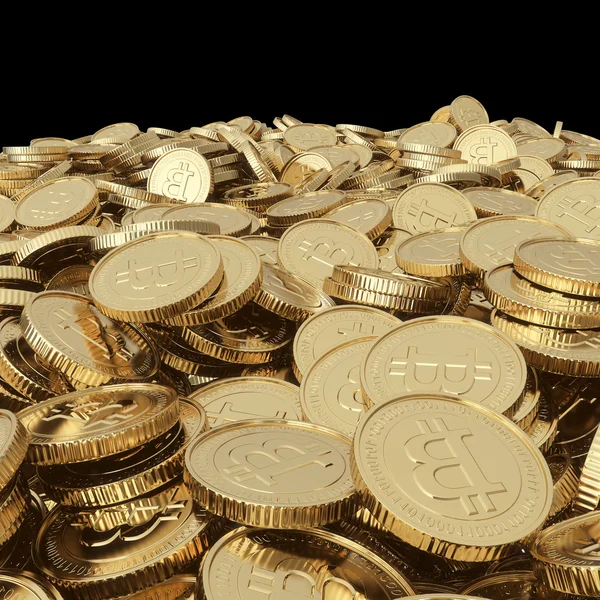 Arany bitcoin érmék elszigetelt és Vágógörbe — Stock Fotó
