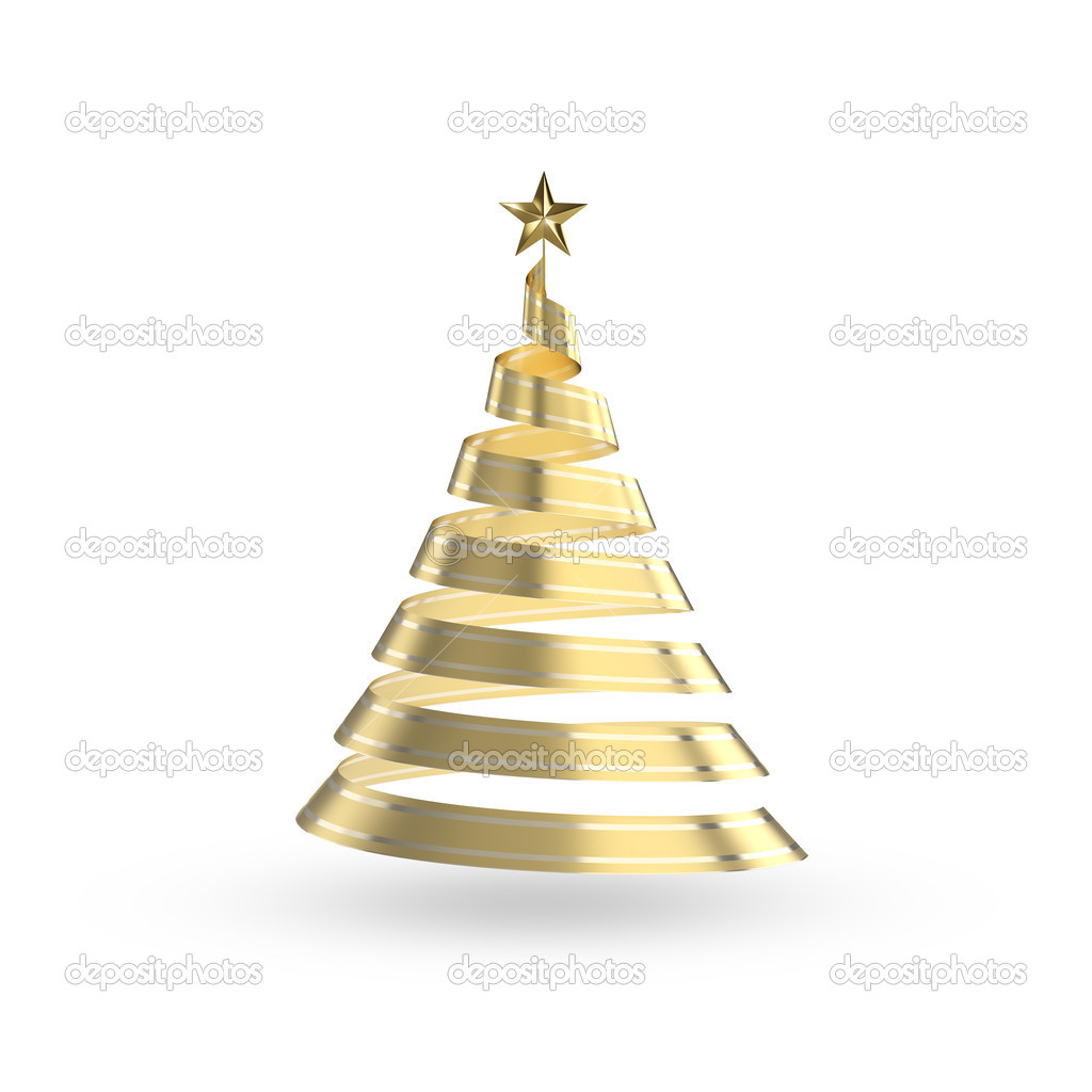 Abstract 3D christmas golden ribbon tree