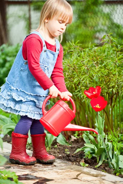GIrl with watering can — Stock Photo, Image