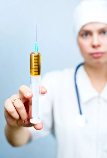 Doctor with syringe closeup — Stock Photo, Image