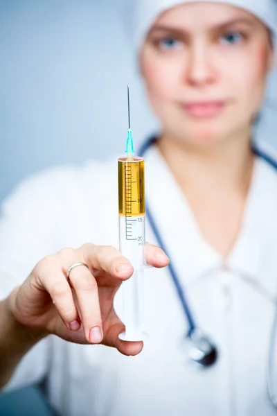 Doctor with syringe closeup — Stock Photo, Image