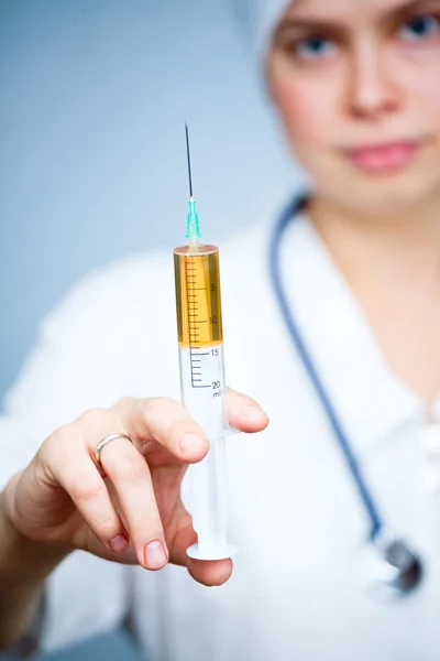 Doctor with syringe closeup — Stock Photo, Image