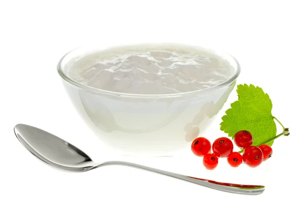 Jogurt mísa s ovocem červený rybíz — Stock fotografie