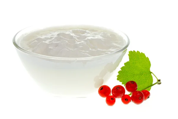 Миска йогурту з ягодами червоної смородини — стокове фото